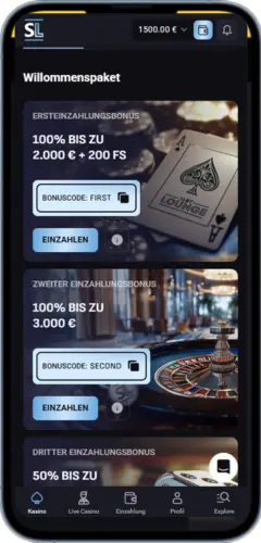 Slot Lounge Willkommenspaket – 100 % bis 2.000 € + 200 FS und weitere Einzahlungsboni